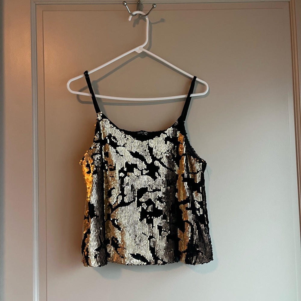 fab'rik Gold and Black Sequin Camisole